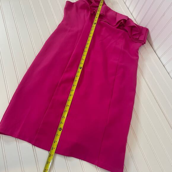 NWT Marina Fuschia Ruffled One Shoulder Dress Plus Size 16 Knee Length - Picture 6 of 8